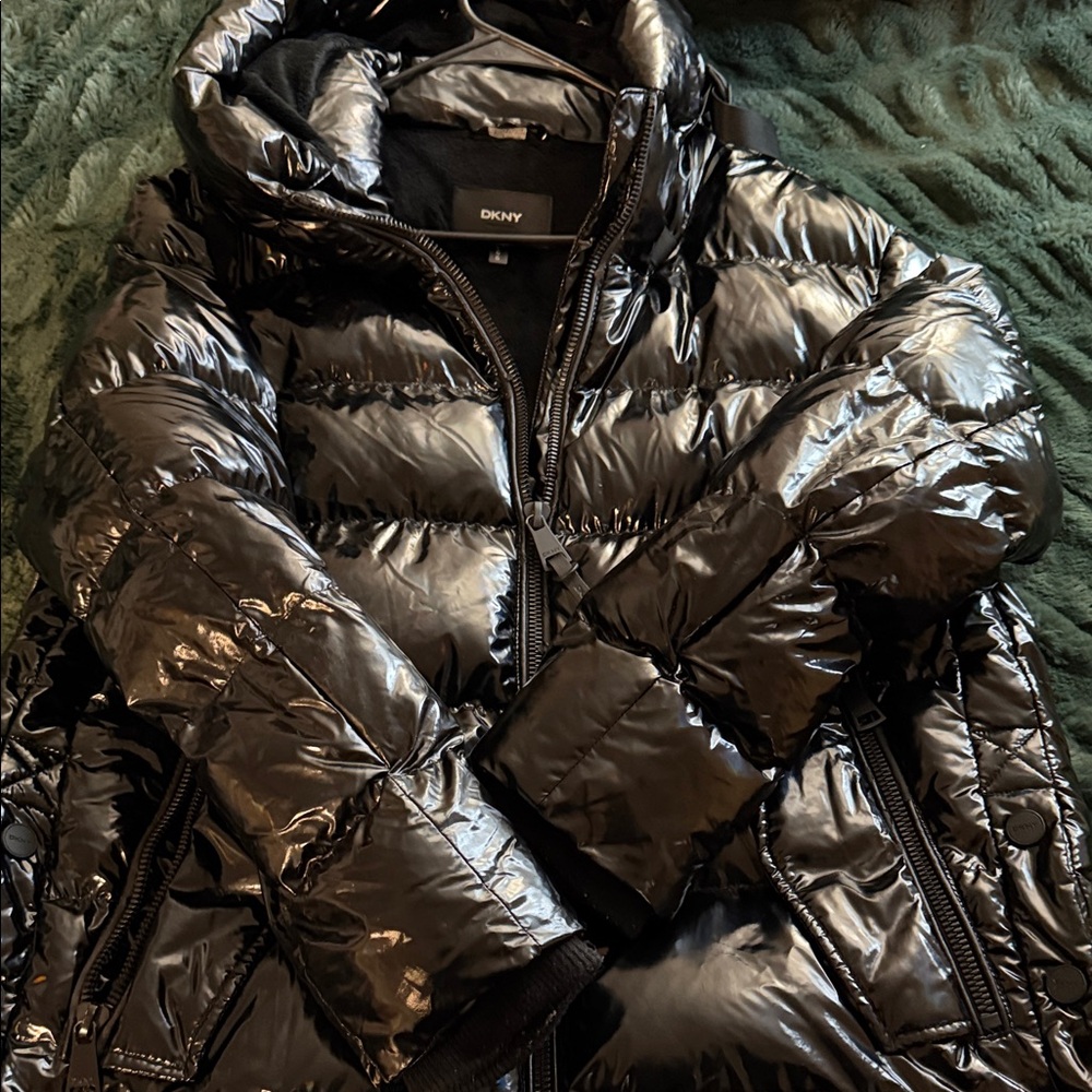 DKNY Shiny Black Puffer Coat